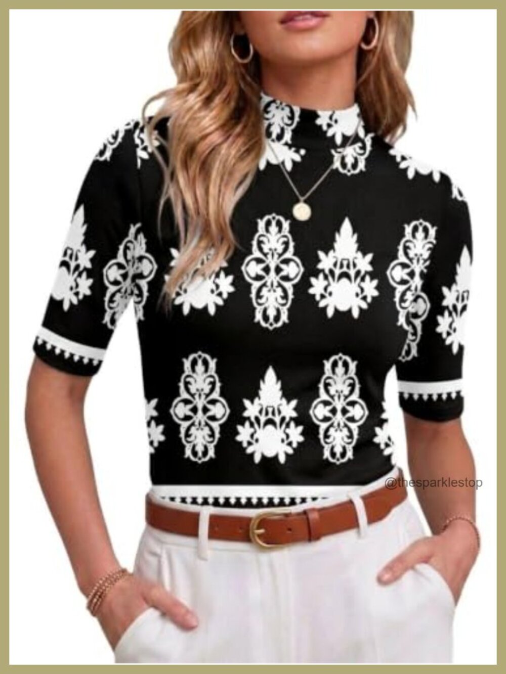 Women's Ribbed Knit Mock Neck Short Sleeve Slim Fit Summer Business Top